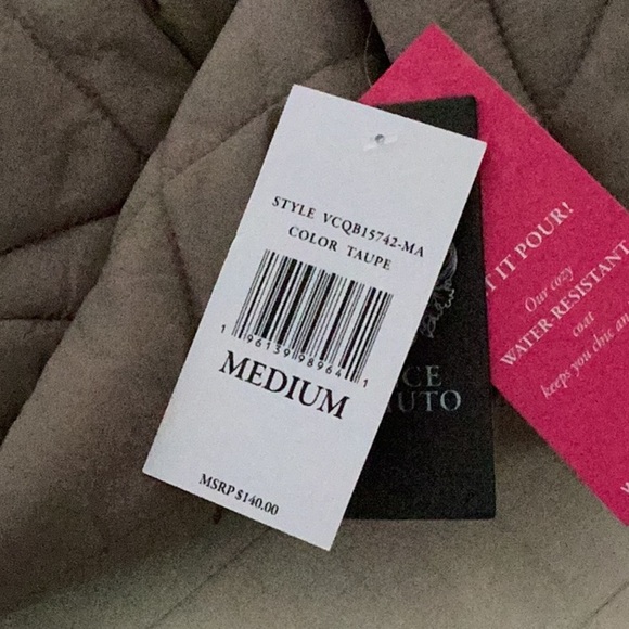 Vince Camuto NWT Women's Water Resistant Quilted Hooded Jacket Taupe Medium - Picture 7 of 9